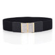 Black Elasticated Waist Belt with Diamante Buckle for Women's Fashion Accessory